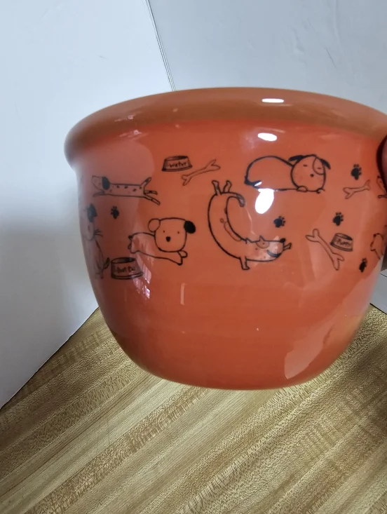 Hallmark Pet Snacks Ceramic Bowl Orange Dog Sketches Stoneware 6" Unused - Picture 2 of 6